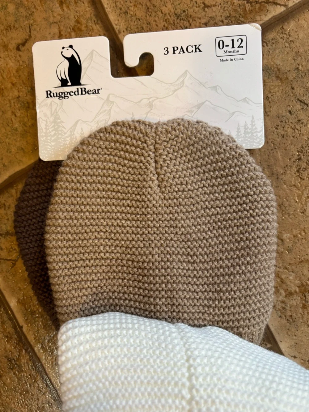 NWT Rugged Bear 3 pack Knit baby hats sz 0-12 months
